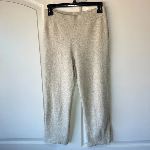 Naadam Signature Cashmere Cropped Pants Oatmeal Womens S Beige Neutral High Rise - Picture 2 of 6